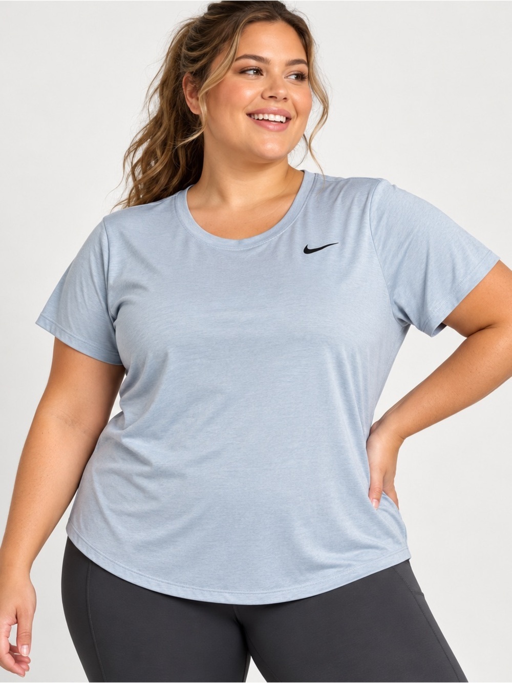 Nike T Shirt Womens 1X Legend Dri Fit Short Sleeve Logo Swoosh Top Athletic Blue